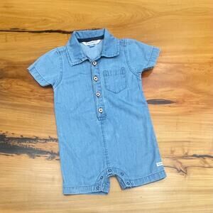 Blue Denim Chambray Shortall Romper Rugged Butts 6 12 m one piece